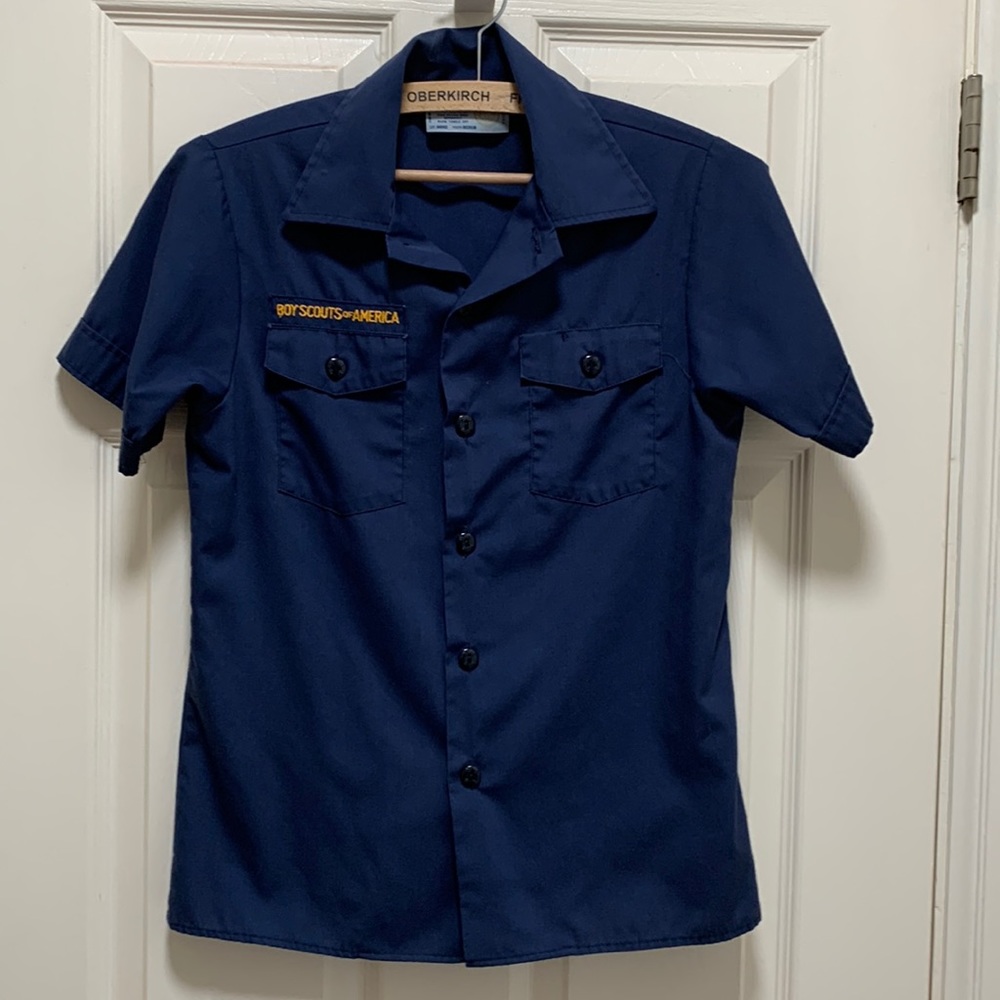 Vintage Boy Scouts short sleeve button down shirt youth Medium